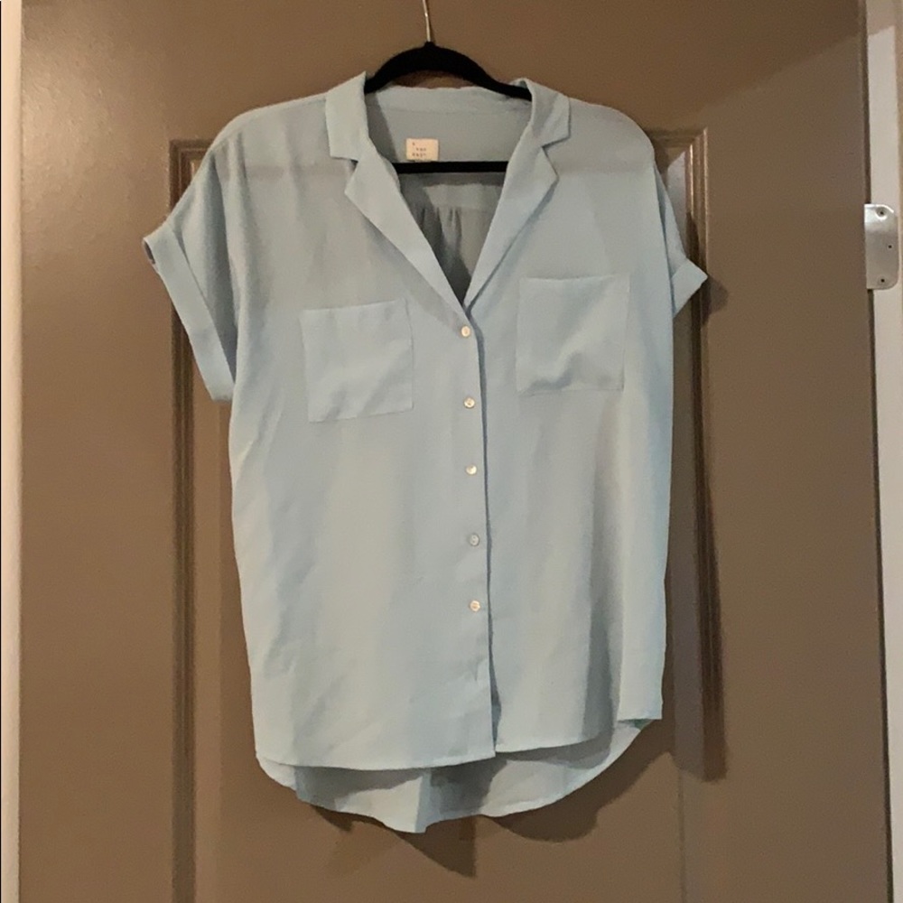 Light blue short sleeve collared button down